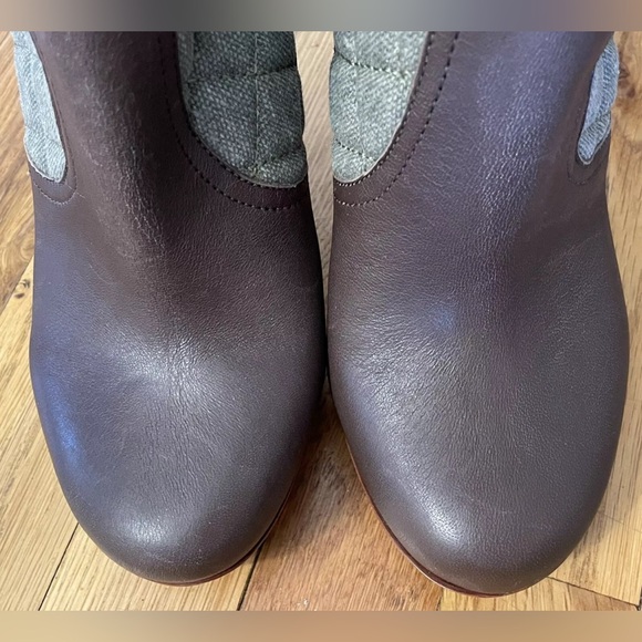 BCBG MAXAZRIA Kingston brown green leather fabric bootie boot 38 1/2 US 8 - Picture 8 of 9